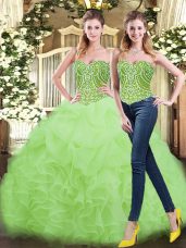 Two Pieces Vestidos de Quinceanera Yellow Green Sweetheart Organza Sleeveless Floor Length Lace Up