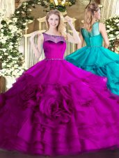 Extravagant Floor Length Ball Gowns Sleeveless Fuchsia Vestidos de Quinceanera Zipper