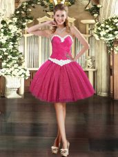Lovely Mini Length Fuchsia Evening Dress Sweetheart Sleeveless Lace Up