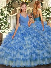 V-neck Sleeveless Organza Sweet 16 Dress Ruffled Layers Backless