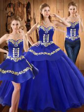 Elegant Blue Quinceanera Dress Military Ball and Sweet 16 and Quinceanera with Embroidery Sweetheart Sleeveless Lace Up
