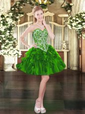 Custom Fit Mini Length Lace Up Prom Evening Gown Green for Prom and Party with Beading and Ruffles