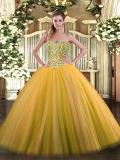 Sweet Sweetheart Sleeveless Tulle Quinceanera Dresses Beading Lace Up