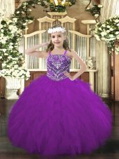 Sleeveless Lace Up Floor Length Beading and Ruffles Kids Formal Wear