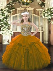 Organza Sleeveless Floor Length Little Girl Pageant Dress and Beading and Ruffles