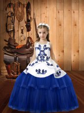 Perfect Embroidery Womens Party Dresses Blue Lace Up Sleeveless Floor Length