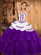Delicate Purple Tulle Lace Up 15 Quinceanera Dress Sleeveless Sweep Train Embroidery and Ruffled Layers