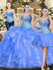 Tulle Sleeveless Floor Length Quinceanera Gown and Beading and Ruffles