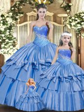 Clearance Baby Blue Ball Gowns Beading and Ruffles Quinceanera Gowns Lace Up Organza Sleeveless Floor Length