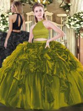 Sleeveless Backless Floor Length Beading and Ruffles 15 Quinceanera Dress