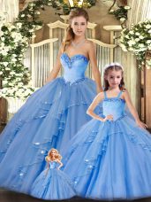 Stunning Sweetheart Sleeveless Lace Up Sweet 16 Quinceanera Dress Baby Blue Organza