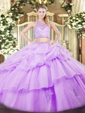 Sleeveless Zipper Floor Length Beading and Ruffles Quinceanera Gown