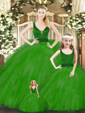 V-neck Sleeveless Organza 15 Quinceanera Dress Beading and Ruffles Zipper