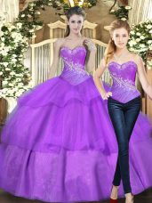 Super Eggplant Purple Sweetheart Neckline Beading and Ruffled Layers Quinceanera Dresses Sleeveless Lace Up