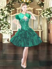 Dark Green Sweetheart Neckline Beading and Ruffles Prom Gown Sleeveless Lace Up