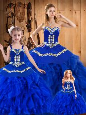 On Sale Royal Blue Sleeveless Embroidery and Ruffles Floor Length Sweet 16 Dresses