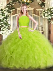 Trendy Yellow Green Scoop Zipper Ruffles Quinceanera Gowns Sleeveless