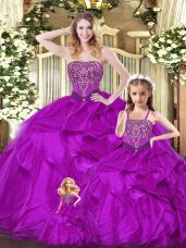 Customized Sleeveless Beading and Ruffles Lace Up Quinceanera Dress