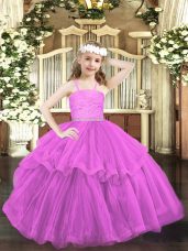 Lilac Ball Gowns Beading and Lace Little Girl Pageant Dress Zipper Organza Sleeveless Floor Length