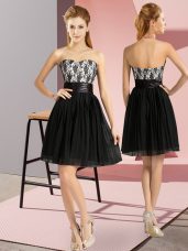 Mini Length Zipper Prom Party Dress Black for Prom and Party with Lace