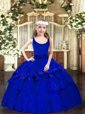 Floor Length Zipper Little Girls Pageant Dress Wholesale Royal Blue for Party and Quinceanera with Beading