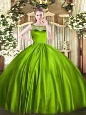 Scoop Sleeveless Quinceanera Gown Floor Length Beading Satin