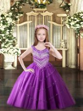Trendy Scoop Sleeveless Lace Up Party Dress for Girls Lilac Tulle