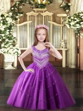 Trendy Scoop Sleeveless Lace Up Party Dress for Girls Lilac Tulle