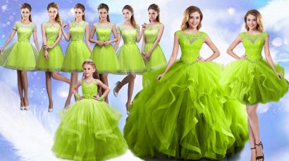 Organza Sleeveless Floor Length Sweet 16 Dress and Beading and Ruffles