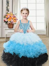 Most Popular Beading and Ruffles Girls Pageant Dresses Multi-color Lace Up Sleeveless Floor Length