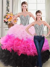 Multi-color Organza Lace Up Sweet 16 Dress Sleeveless Floor Length Beading and Ruffles