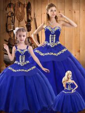Blue Sleeveless Embroidery Floor Length Sweet 16 Quinceanera Dress