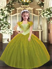 Graceful Olive Green Lace Up Child Pageant Dress Beading Sleeveless Floor Length