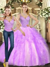 Unique Floor Length Two Pieces Sleeveless Lilac Sweet 16 Dress Lace Up