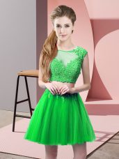 Simple Sleeveless Tulle Mini Length Zipper Prom Dress in Green with Appliques