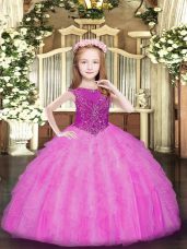Perfect Sleeveless Floor Length Beading and Ruffles Zipper Casual Dresses with Rose Pink