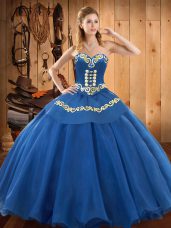 Sweet Floor Length Blue Quince Ball Gowns Sweetheart Sleeveless Lace Up