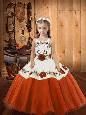 Straps Sleeveless Lace Up Kids Formal Wear Orange Red Organza