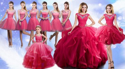 Sleeveless Organza Floor Length Lace Up Quinceanera Dresses in Hot Pink with Beading