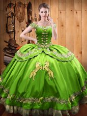 Stunning Satin and Organza Lace Up V-neck Sleeveless Floor Length Quinceanera Gowns Beading and Embroidery