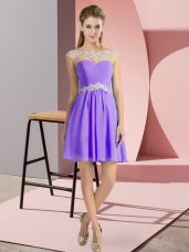 Delicate Lavender Chiffon Lace Up Prom Party Dress Cap Sleeves Mini Length Beading