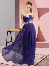 Custom Designed Purple Empire Appliques Homecoming Dress Lace Up Chiffon Sleeveless Floor Length