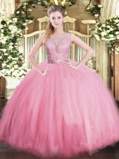 Tulle Sleeveless Floor Length Sweet 16 Quinceanera Dress and Lace