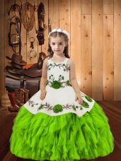 Straps Sleeveless Organza Teens Party Dress Embroidery and Ruffles Lace Up