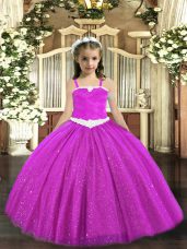 Straps Sleeveless Tulle Little Girls Pageant Gowns Appliques Zipper