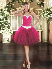 Exceptional Fuchsia Sweetheart Lace Up Appliques and Ruffles Prom Evening Gown Sleeveless