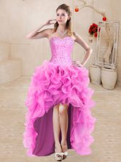 Beauteous Sweetheart Sleeveless Lace Up Prom Gown Rose Pink Organza