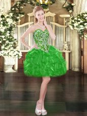 Admirable Green Sleeveless Mini Length Beading and Ruffles Lace Up Prom Dresses