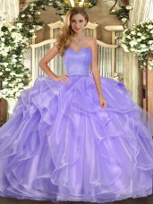 Custom Fit Lavender Ball Gowns Organza Sweetheart Sleeveless Ruffles Floor Length Lace Up Sweet 16 Dress