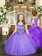Lavender Little Girls Pageant Dress Party and Quinceanera with Beading and Ruffles Scoop Sleeveless Lace Up